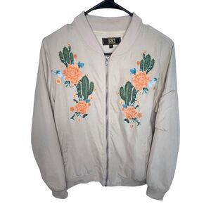 L&B Lucky And Blesses Zip Up Cactus Embroidered Bomber Jacket